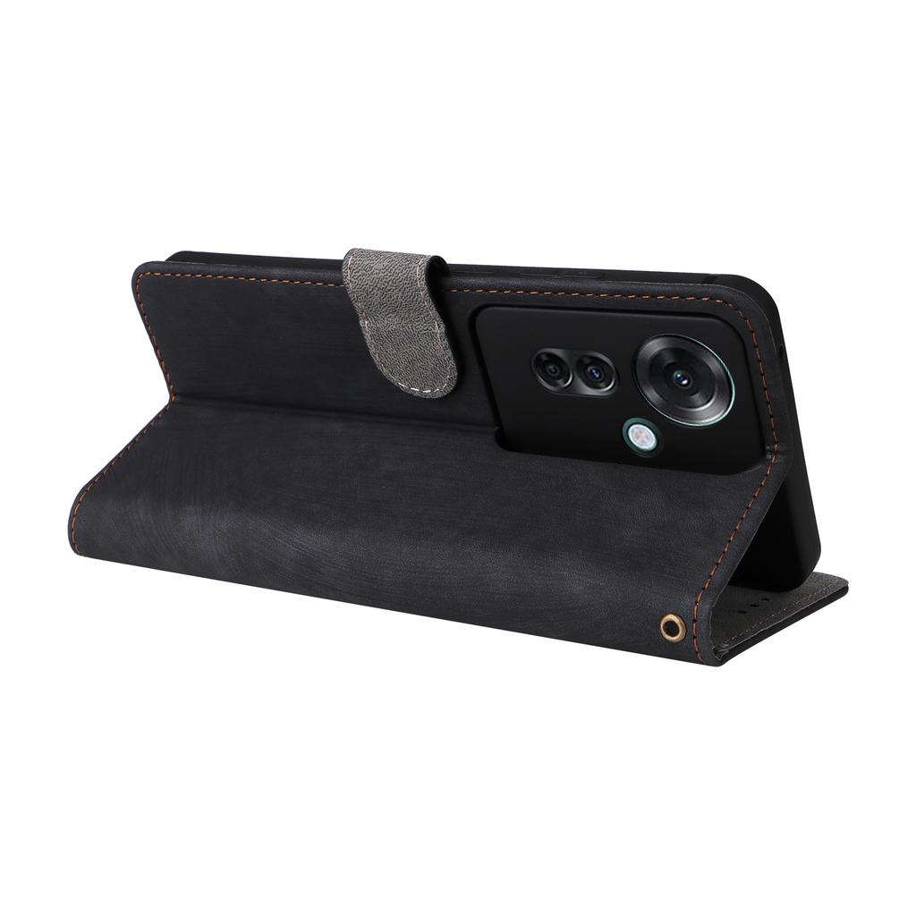 For Oppo Reno11 F 5G/F25 Pro 5G Wallet Case RFID Blocking Phone Cover with Wrist Strap