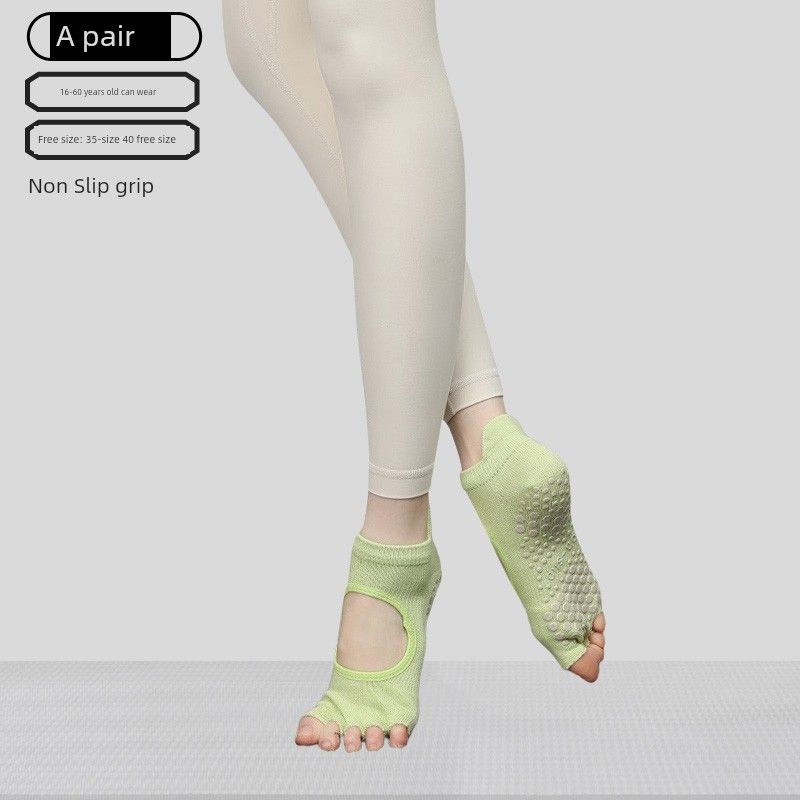 

Non Slip Professional Pilates Sports Fitness Yoga Socks [1 pair of Non Slip grip] Open Back half toe_Green