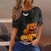 Women's Short Sleeve Halloween and Pumpkin Print T-Shirt, Casual Round Neck Pullover Top for Women