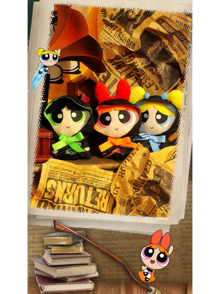 Official Powerpuff Girls Bubbles Plush Toy with Academy Outfit and Magic Robe - Cute Gift Doll Pendant