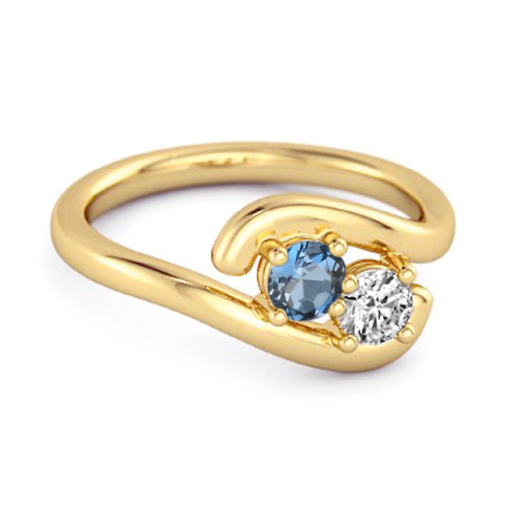 London Blautopas Zwei- 925Stein Bypass-Ring - 925 Sterlingsilber Gold Vermeil