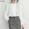 ZANZEA Blouse Décontractée Femme Col Montant Manches Longues Volants Épissure Ample