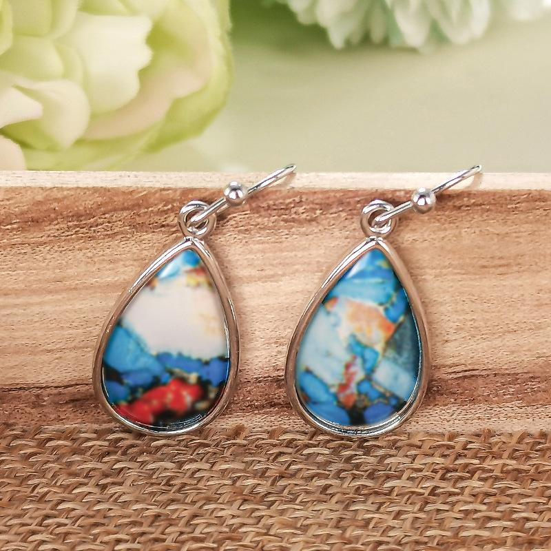 Silver Plated Oyster Turquoise Teardrop Drop Earrings, Natural Stone Boho Earrings for Women
