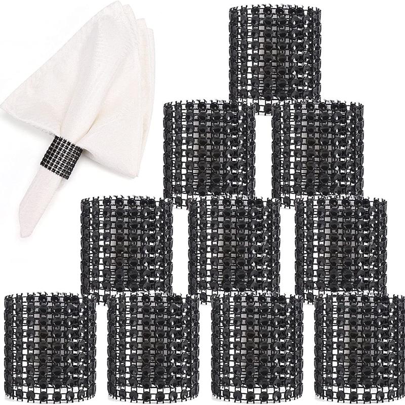 

100/50/30/10pcs Rhinestone Napkin Rings Bling Decoration Wedding Dinner Elegant Gold Sliver Napkin Rings Holder Party Supplies 10PCS чорний