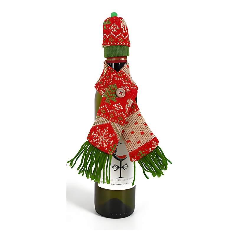 

Wine Bottle Christmas Decoration Knitting Scarf Hat Set Party Gifts Fashion красный