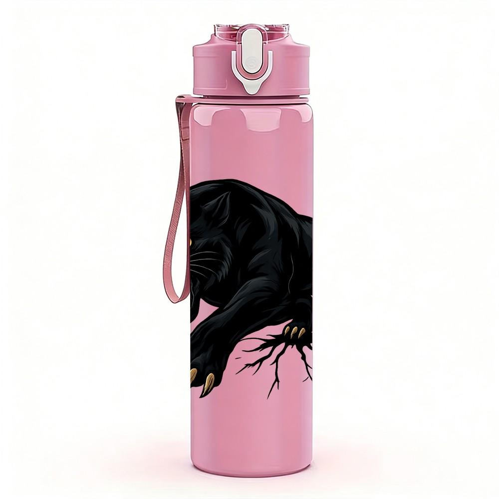 1PC Aggressive Black Panther 750ml Color Plastic Sports Water Bottle Leakproof Flip Straw Lid Suitable for Sports Office Home Use
