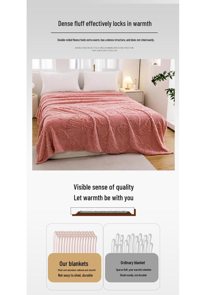 Velvet Jacquard Butterfly Flower Multifunctional Wool & Coral Nap Blanket