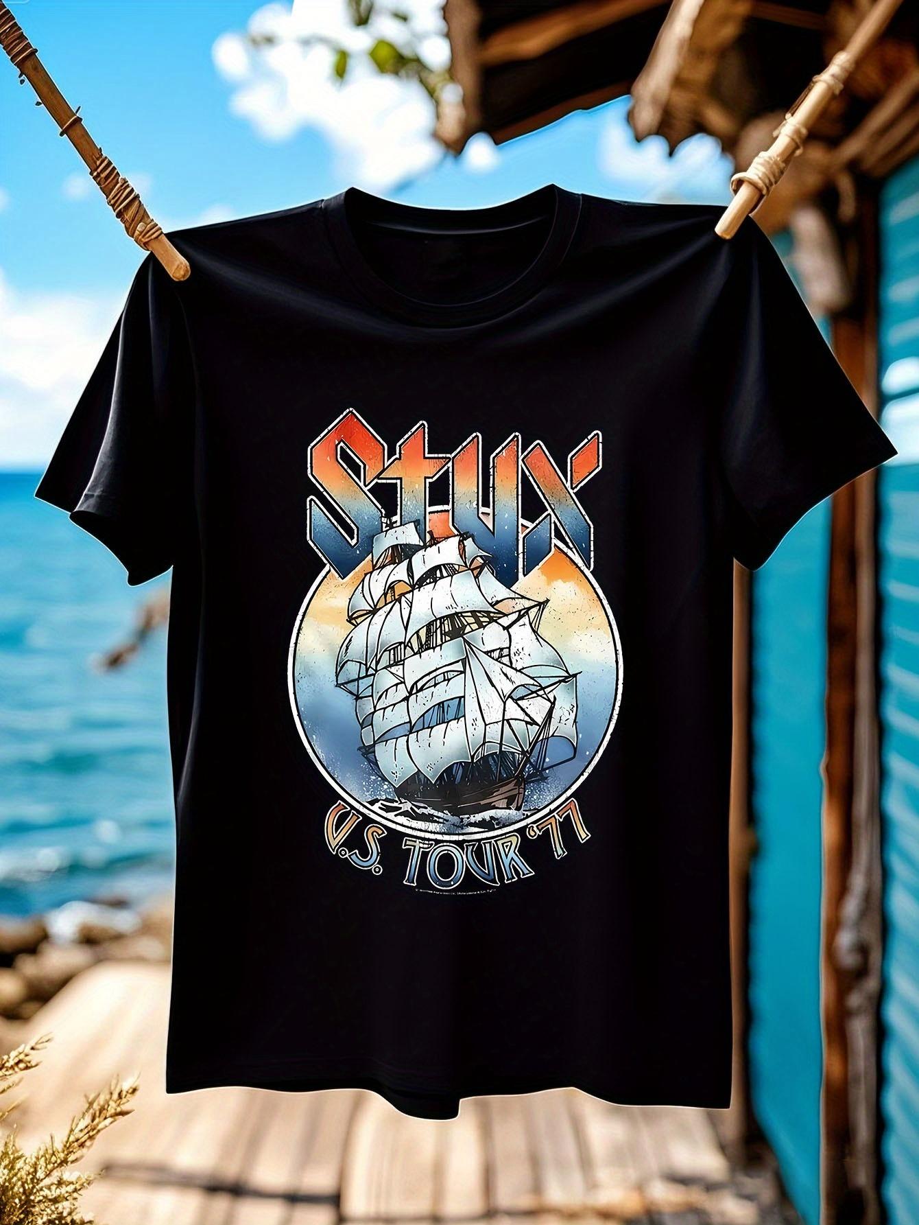 Styx 77 Tour Black Adult Tshirt - Vintage Rock Band Graph... L