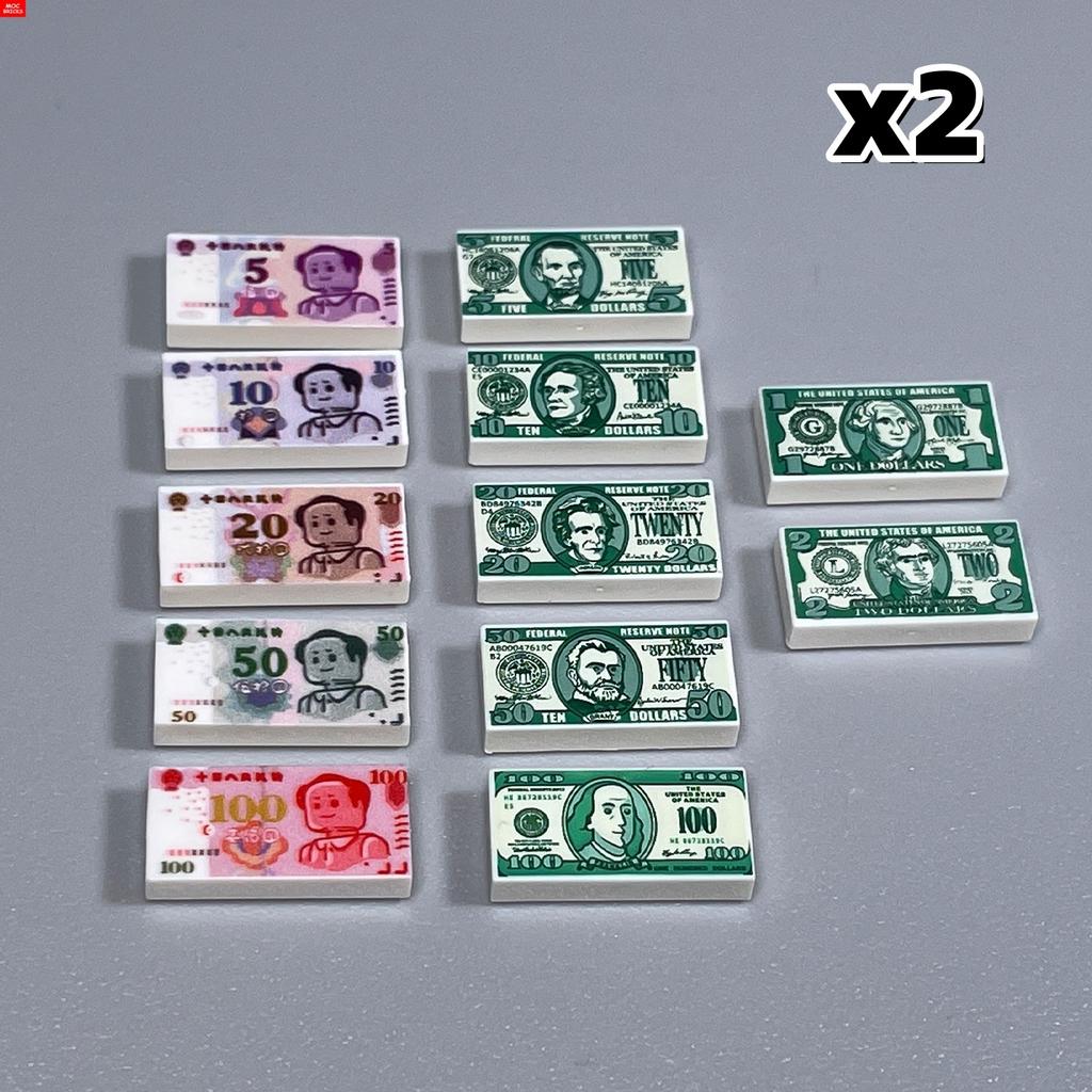 MOC Bricks Bill Dollar 1x2 Money Printed Tiles Euro Street View Cash Treasure Accessories Building Blocks Kids Toys