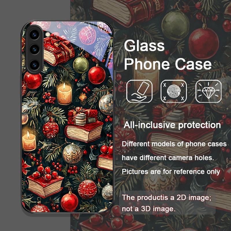 Bookshelf Christmas Decorations Print Tempered Glass Phone Case for Samsung Galaxy S25 Ultra S24 S23 Plus S22 S21 S20FE 5G Cover