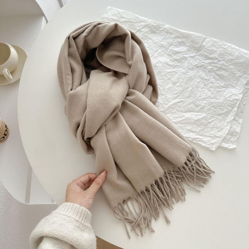 Classic Solid Tassel Scarf Men Women Fall Winter Imitation Cashmere Thick Versatile Shawl Causal Wrap Warm Muffler Male Female