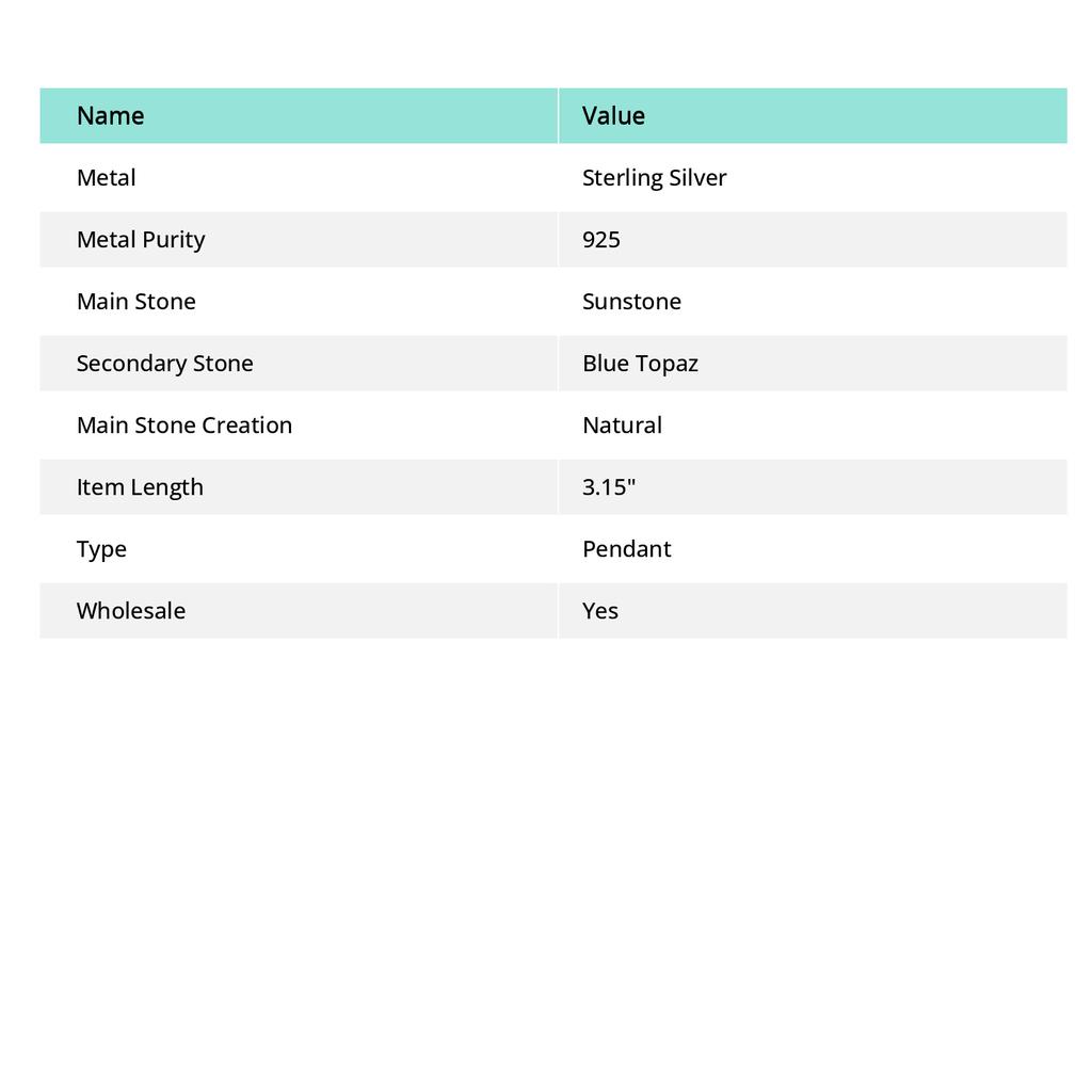 Natural Sunstone In Lolite,Topaz Gemstone 925 Sterling Silver Pendant 3.15" S4J73