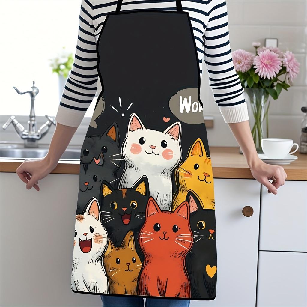 Cute Cat Pattern Polyester Apron  Vibrant Cartoon Cats with Hearts & Stars DesignKitchen Apron for Cooking, Baking Home Decor 50x75cm