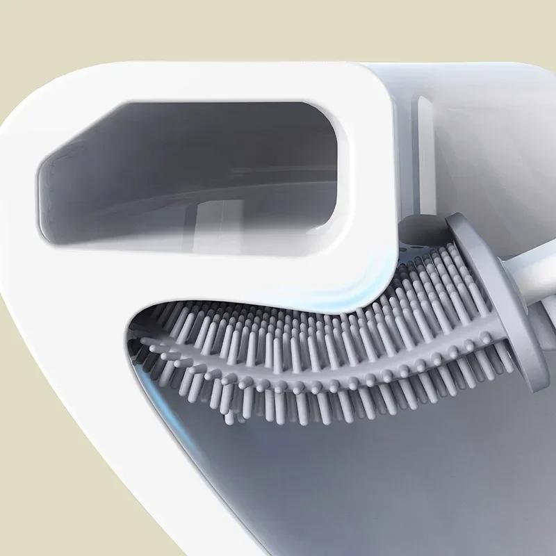 Silicone Toilet Brush with Long Handle Flexible Cleaner MINI Bathroom Brush Quick Drying Holder Bathroom Accessories