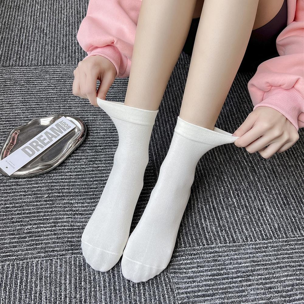 Women's Long Tube Socks Autumn and Winter Simple Solid Colors Pile Socks Ins Trendy Cotton Flat Mouth Middle Tube Socks