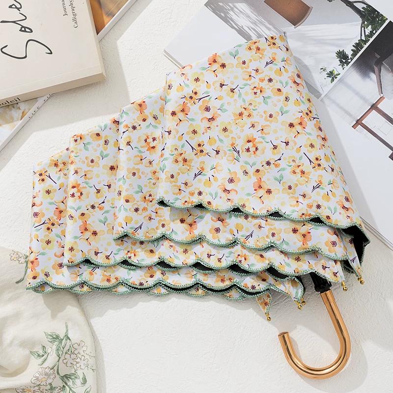 Good-looking Floral Ultra-Light Portable Hook Foldable Sun Umbrella UV Protection Vinyl Sun Protective Sun Umbrella for Women