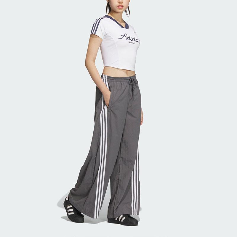 Adidas Originals Crop Jersey T-Shirt Color Block Striped Letter Print Sports Short Sleeve T-Shirt Women Tops White JD1130