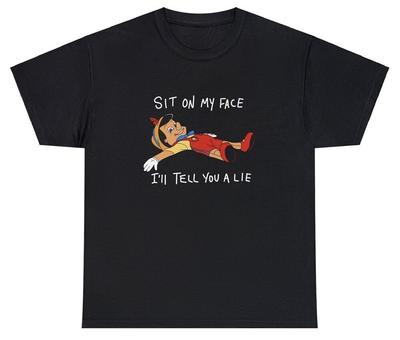 Sedni si na můj obličej Tričko Vtipné Nevhodné Pinocchio Sexuální Vtip Dospělý Humor Tričko Unisex Tričko