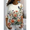Women's T-Shirt Floral Graphic Plants Retro Long Sleeve O-Neck Pullover Regular Tops Daily 3D Print Autumn Tees Female Clothing