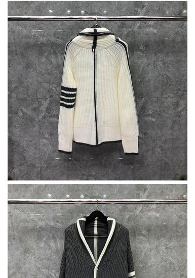 TIME BREATHE Men's Slim Fit V-Neck Cardigan, Classic Style, Thick Knit, White Edged Sweater Jacket, Trendy.