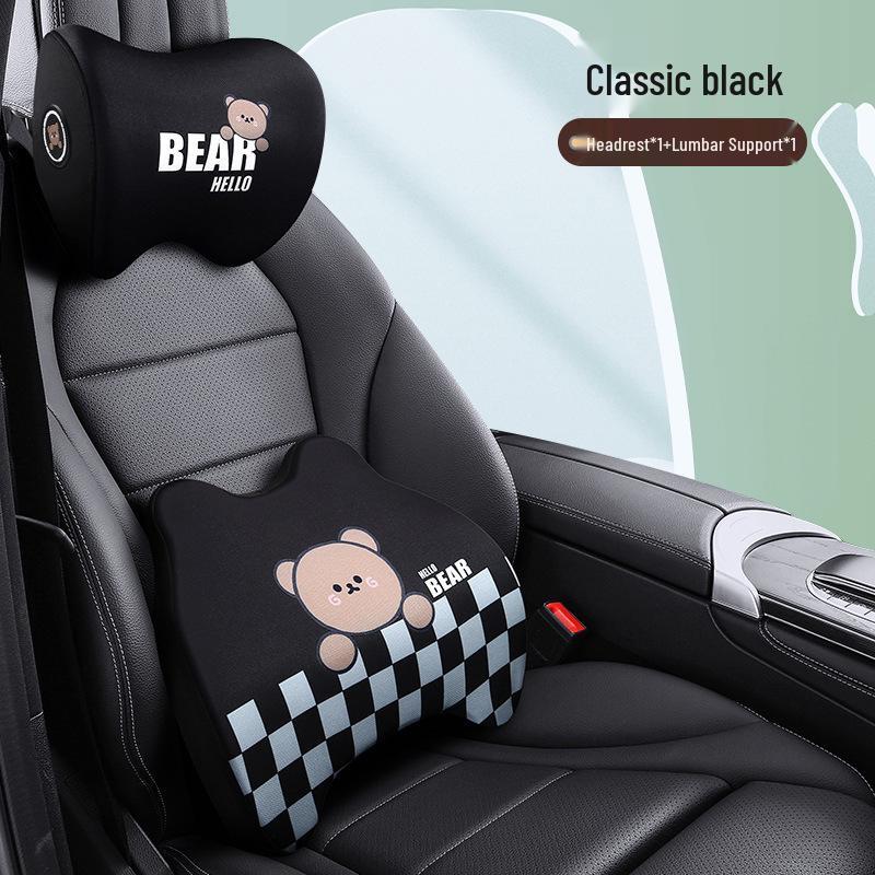 Cartoon Bear Memory Foam Lumbar & Headrest Pillow Set for Car