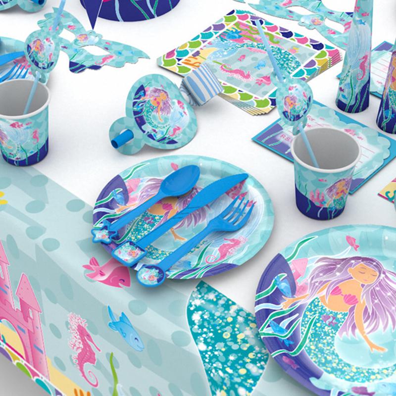 Birthday Party Set Mermaids Party Tableware Paper Cups Plate Latex Balloons Baby Shower Party Decor Kids Favors Party Supply