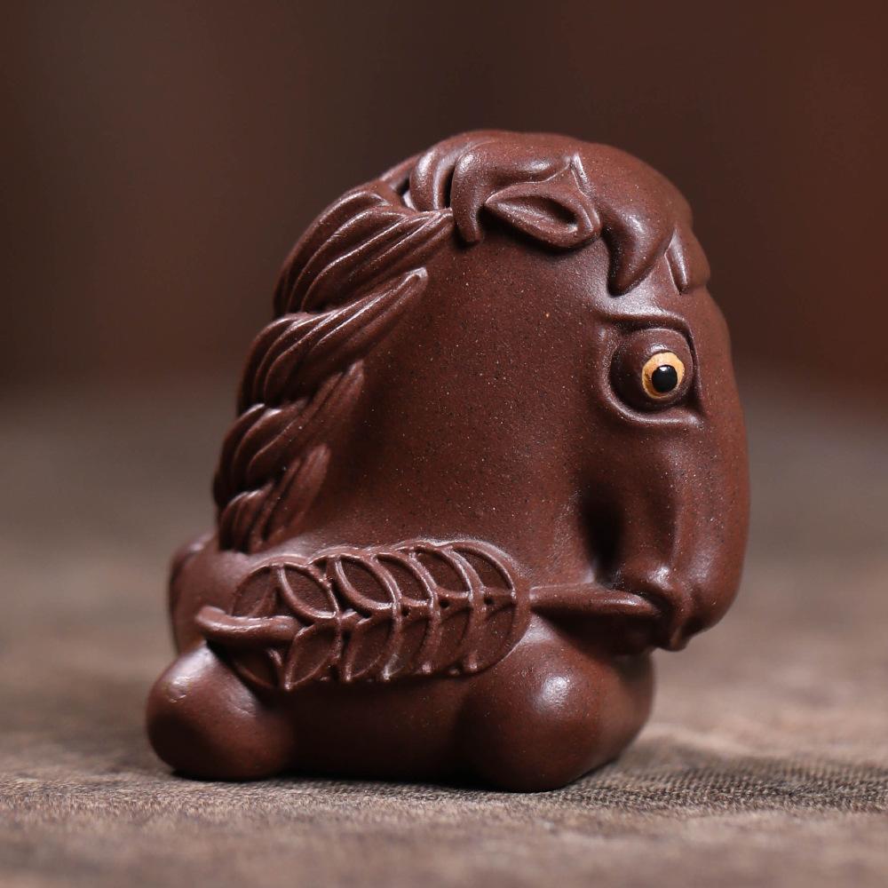 Yixing Purple Clay Make A Fortune Horse Tea Pet Antique Lucky Model Tea Figurine Play Toys Tea Statue Ornaments Accessories