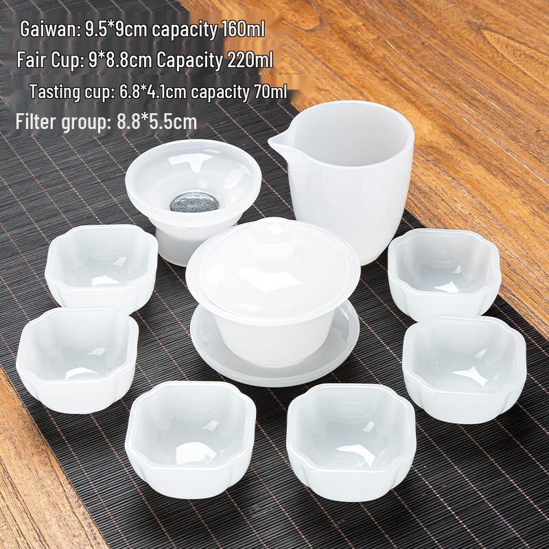 Chinese Style Liuli Tea Set with White Jade Plum Blossom Cups, 12-Piece