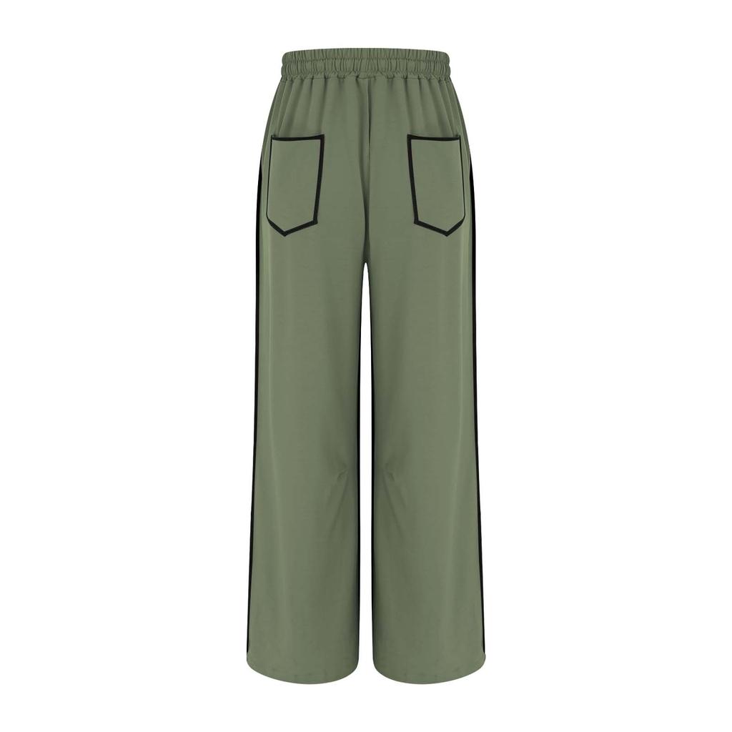 Women's Wide Leg Pants With High Waisted Straight Leg And Spliced Pocket Casual Pants