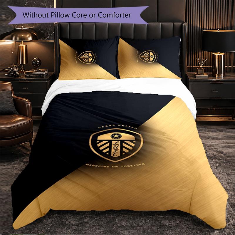 Leeds United Football 3 Piece Bedding Set Soft Duvet Cover Set with Pillowcases Printed Bedroom Decor Set for Home