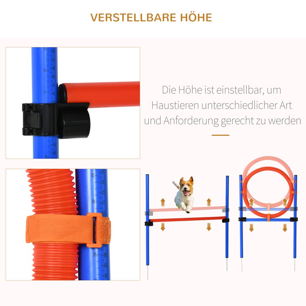 Dog Agility Training Equipment, Agility Exercise Set, Dog Agility Set, Slalom Hurdle Jump Ring for Dogs, 3-in-1 Dog Sports Training Course, Blue+Red