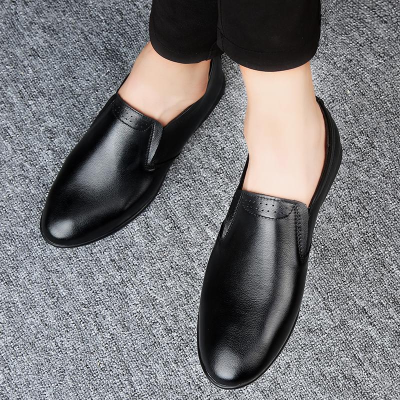 Men Casual Shoes Men's Genuine Leather Fashionable Breathable Peas Shoes Trend Black All-match Wear-resistant Flat Shoes