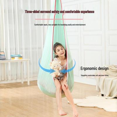 Children's Portable Parachute Cloth Hanging Chair Hammock with Inflatable Cushion for Indoor/Outdoor Use