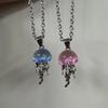 Dreamy Blue Pink Jellyfish Pendent Necklace For Women Vintage Couple Elegant Long Tassels Charms Necklace Simple Jewelry