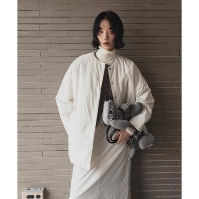 Designed Slit White Cotton Jacket for Women In Winter Thirteen Rows of Thickened Quilted Tops