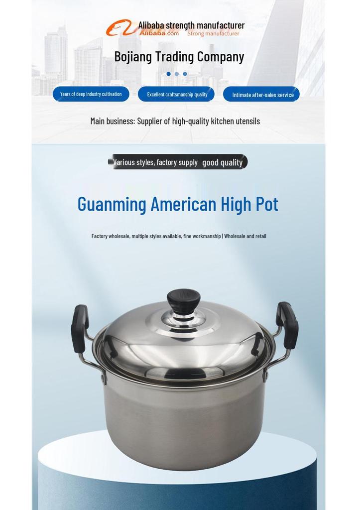 American Style Tall Stainless Steel Thickened Soup Pot, Large Capacity Stew Pot for Home
