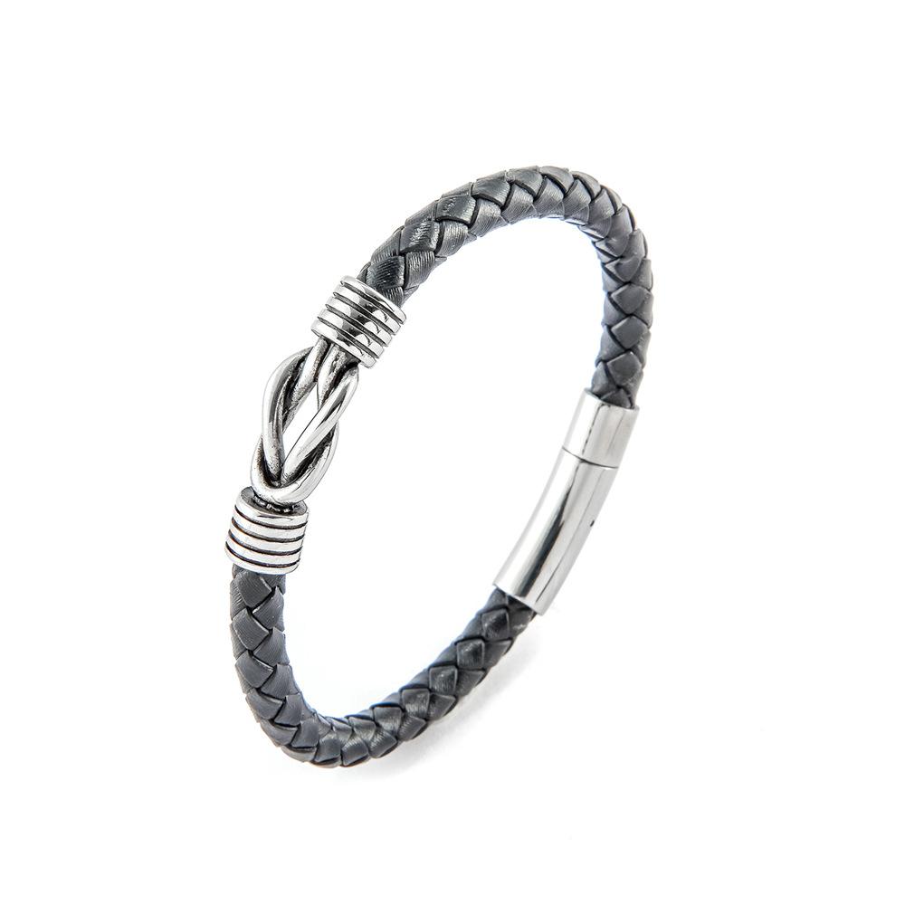 Плетений шкіряний браслет із застібкою з титанової сталі Міцний чоловічий браслет circumference 19cm