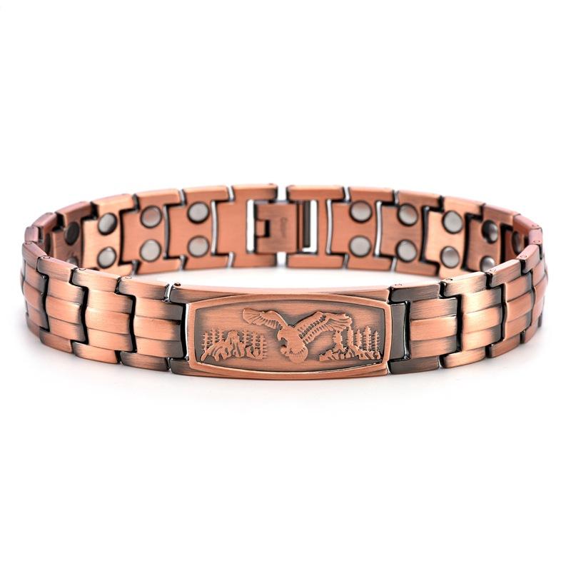 Bracciale Magnetico in Rame a Doppia Riga Aquila Rame Rosso con Pezzo Curvo Dorso di Tartaruga Bracciale Magnetico in Rame