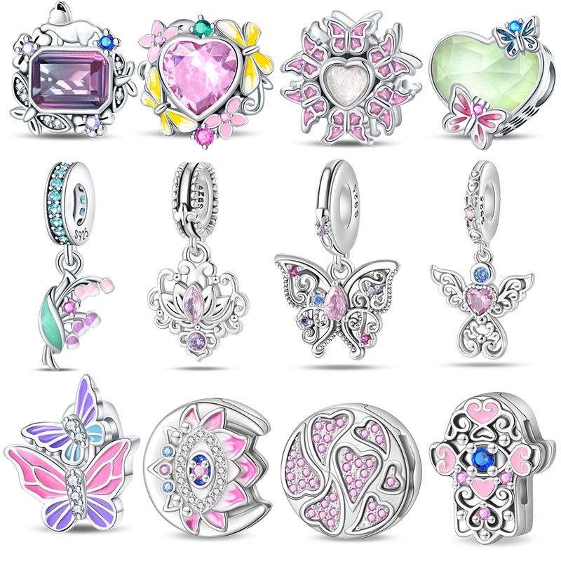 Copper Art Flower Shiny Zircon Series Charms Spacer Beads Suitable For Pan Original Bracelet Diy Party Jewelry