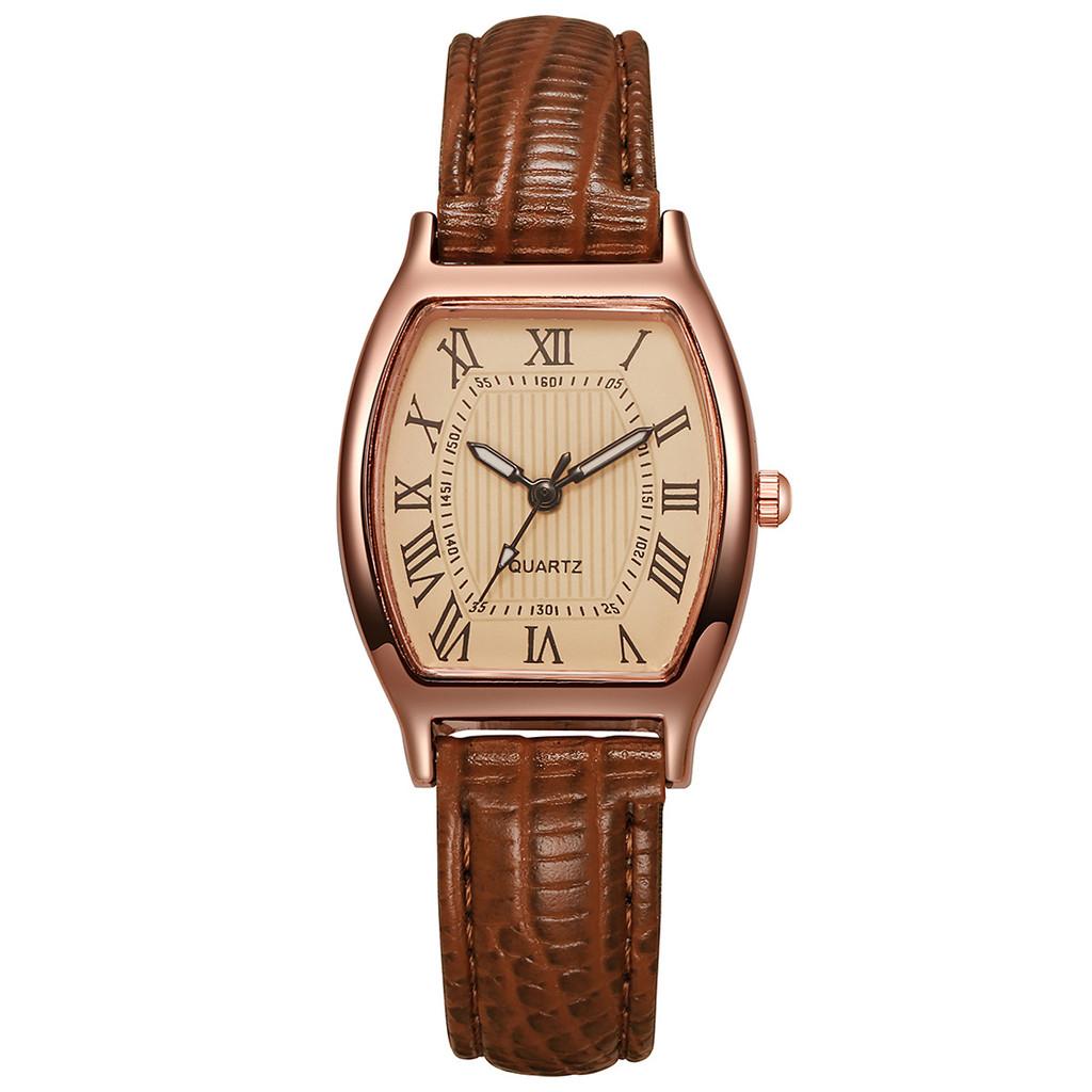 Vintage Barrel Shape Ladies Quartz Watch With Leather Strap For Fashion Women