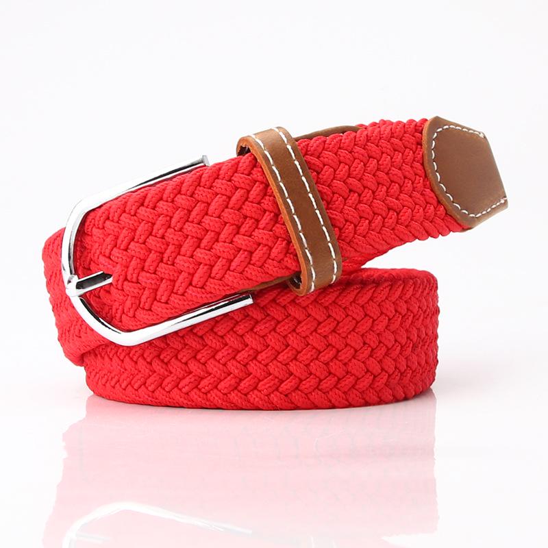 Popular Women's Fashion Leather Belt with Multi-color Elastic Needle Buckle and Men's Woven Canvas Waist Belt