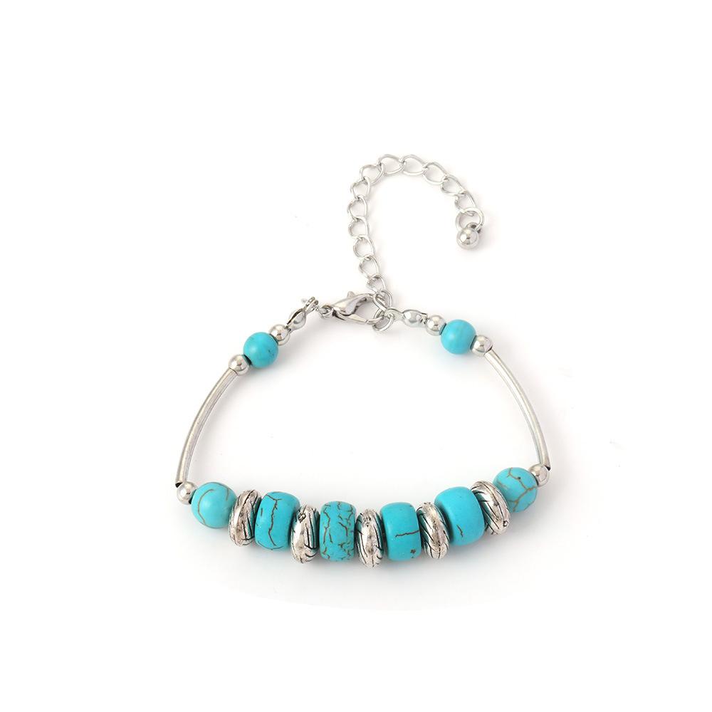 Elegant Women's Metal and Stone Bracelet with Carved Butterfly and Turquoise Beads - Perfect Birthday Gift