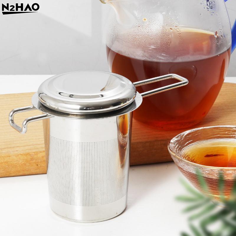 1*Premium Stainless Steel Fine Mesh Tea Filter Extended Handle Loose Tea Drainer With Lid Anti-Scald Multi-Purpose Tea Strainer