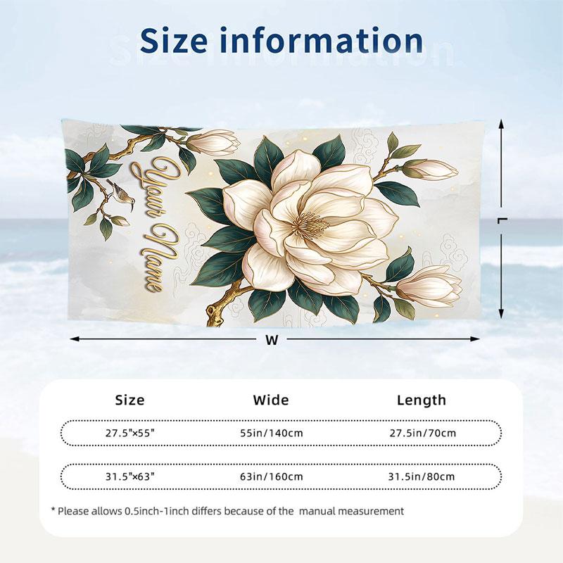 Elegant Lotus Theme Quick Dry Beach Towel Custom Name Text Print Large Sand Resistant Towel Beach Vacation