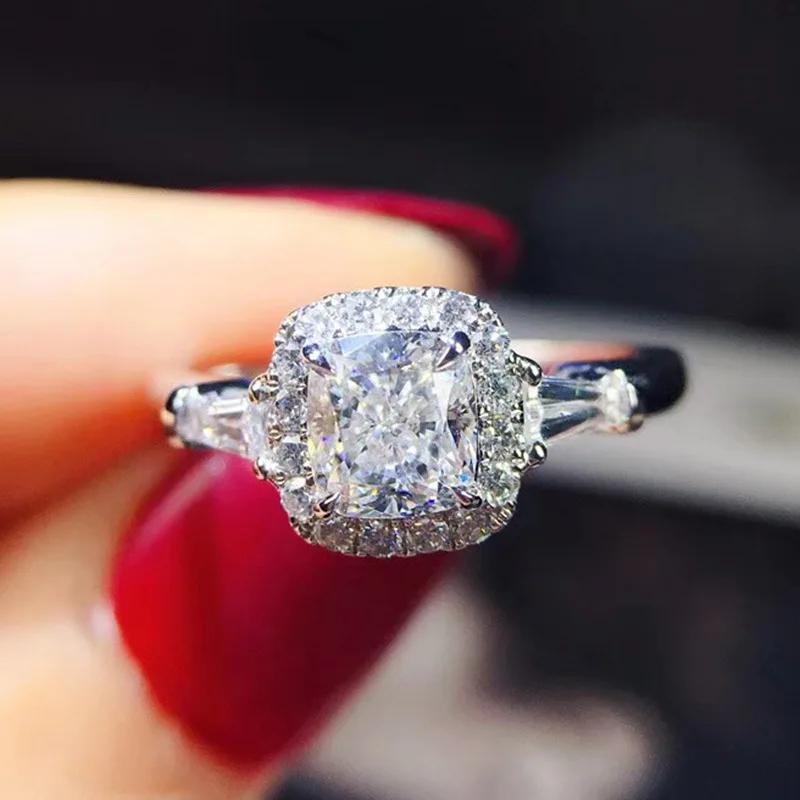 Exquisite Female Wedding Ring Sterling SIlver 4 Claws Heart Arrow Square Zircon Crystal Rings For Women Engagement