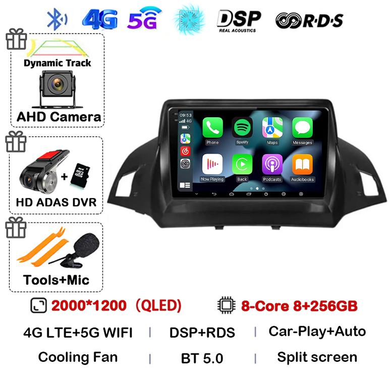 Radio multimedia con Android 14 y Carplay para Ford Kuga Escape 2013, 2014, 2015 y 2016, reproductor de vídeo, GPS, estéreo, 4G, WIFI, unidad principal