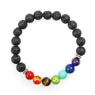 Yoga Bracelet - Multicolor - 7 Chakras - Natural Lava Stone - Elastic - Woman