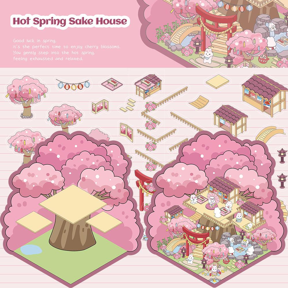 

2 шт. Наклейка Sakura Hot Spring Sake House Ностальгический пейзаж Кафе Y2K Мода Студенческий Ретро Сообщество Общежитие Наклейка для складывания