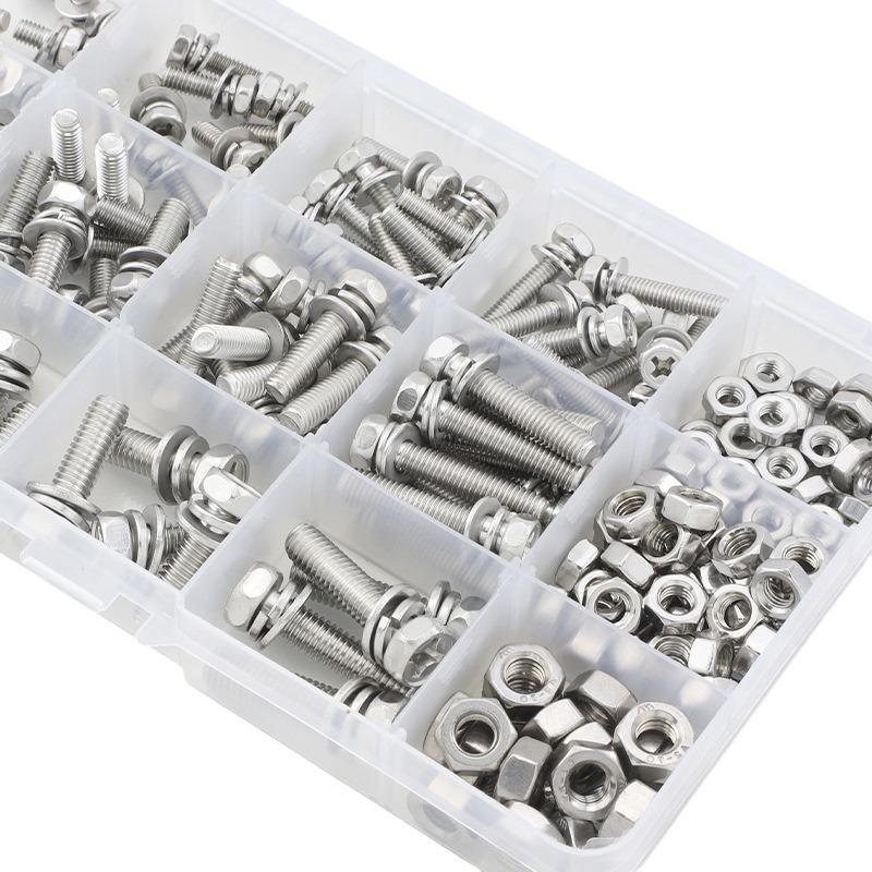 304 Stainless Steel Hex Head Bolt Set with Flat and Spring Washers