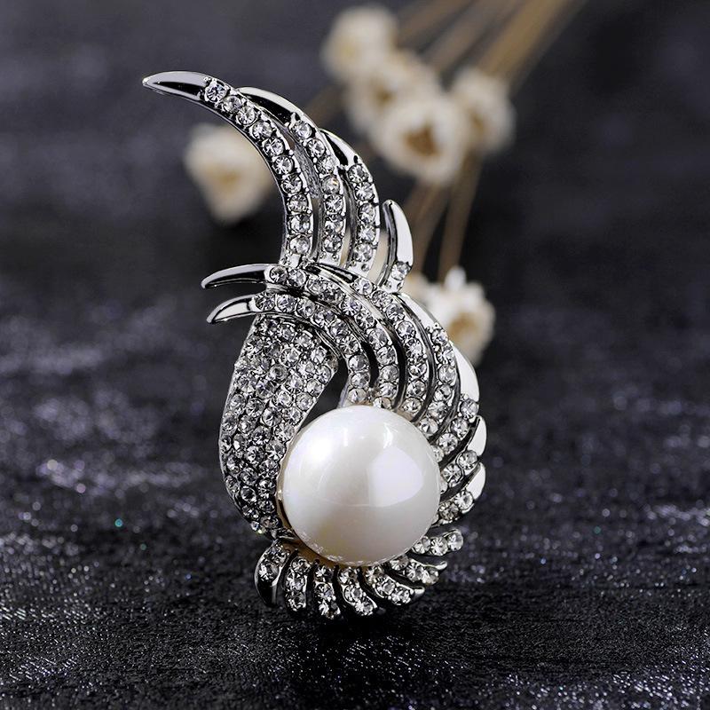 Angel Wings Rhinestone  Faux Pearl Brooch for Women